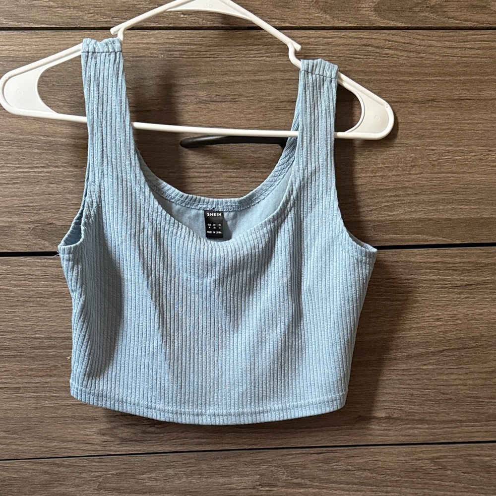 SHEIN Sky Blue Ribbed Tank Top
